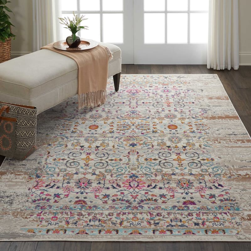Nourison Vintage Kashan Distressed Medallion Area Rug - 4' x 6' - Ivory/Multi - Runner/Rectangle