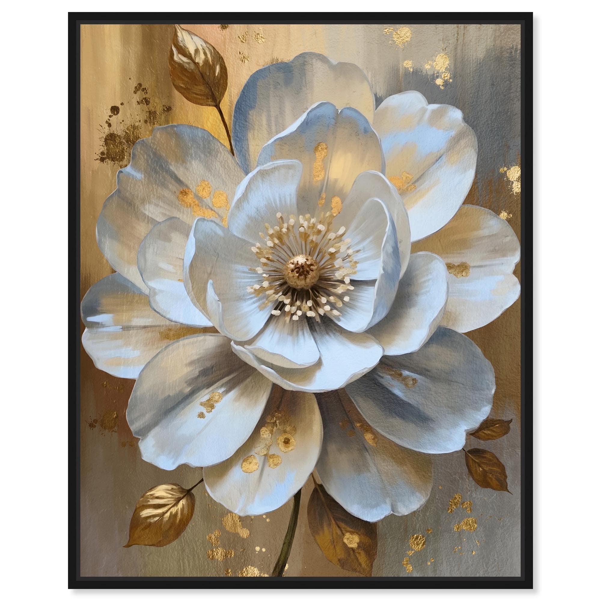 Blooming Elegance Gold Floral Art Framed Canvas Print by Art Remedy