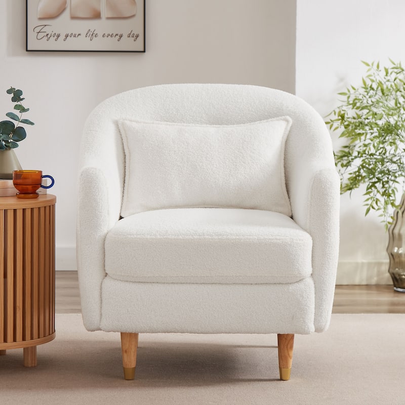 VANOMi 28.34'' Accent Armchair, Velvet Barrel Chair with Solid Wood Legs