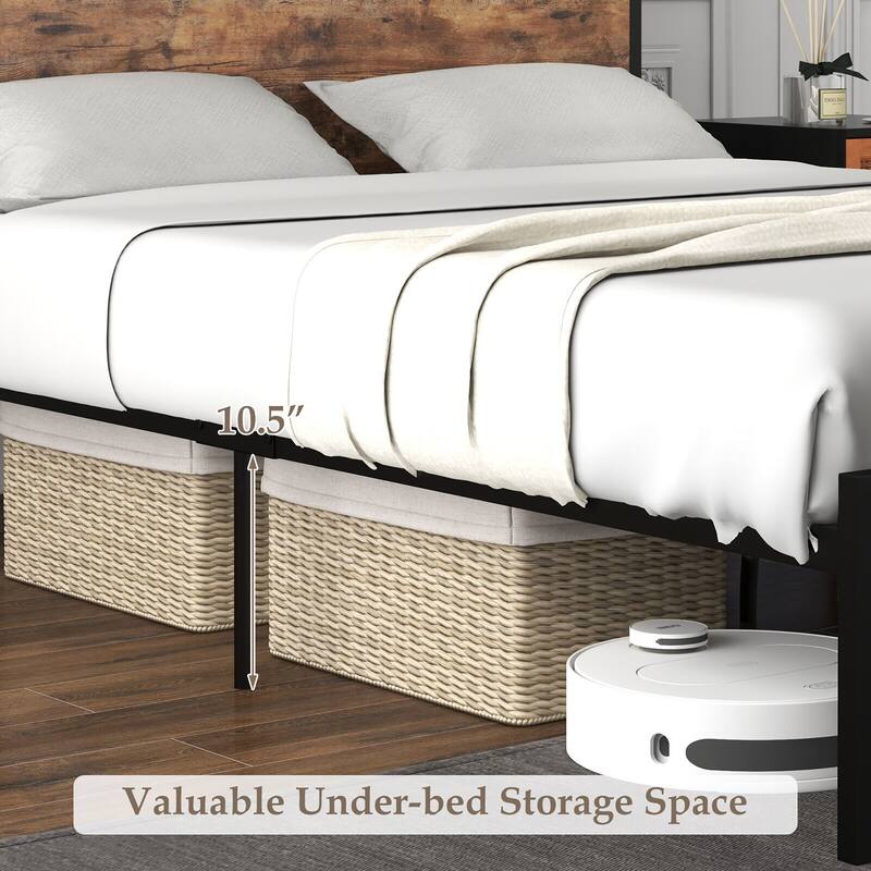Gymax Full Size Industrial Platform Bed Frame with Charging Station
