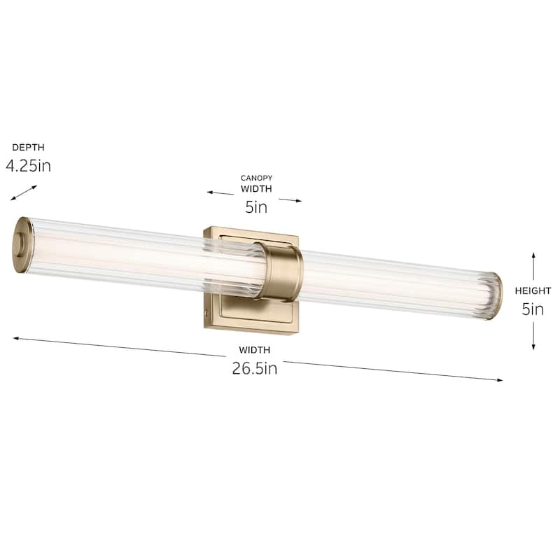 Kichler Lighting Laurene 26.5" Linear Bath Bar Medium LED with Clear Fluted Glass in Champagne Bronze