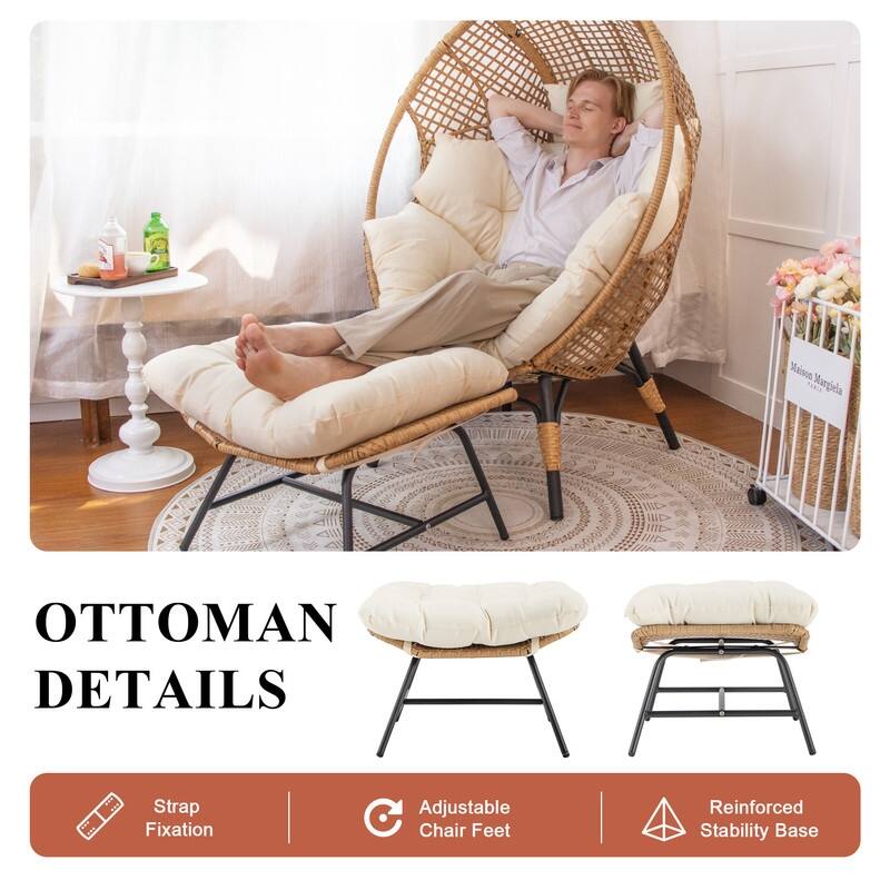 FINCATI Indoor Wicker Egg Chair Set with Ottoman, Cozy Accent Seating, 440 lbs Capacity