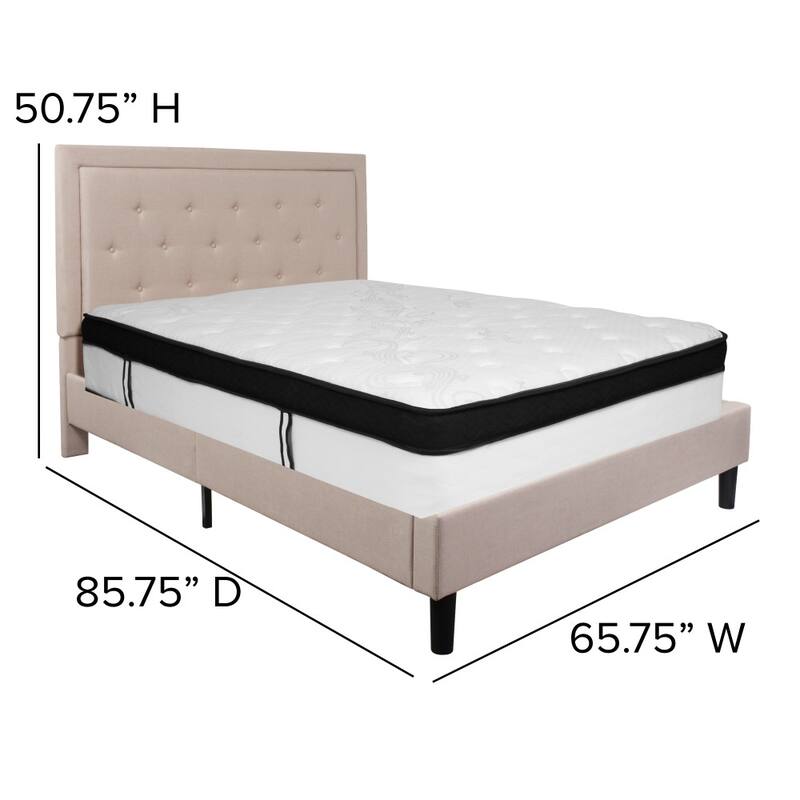 Panel Tufted Platform Bed and Memory Foam Pocket Spring Mattress