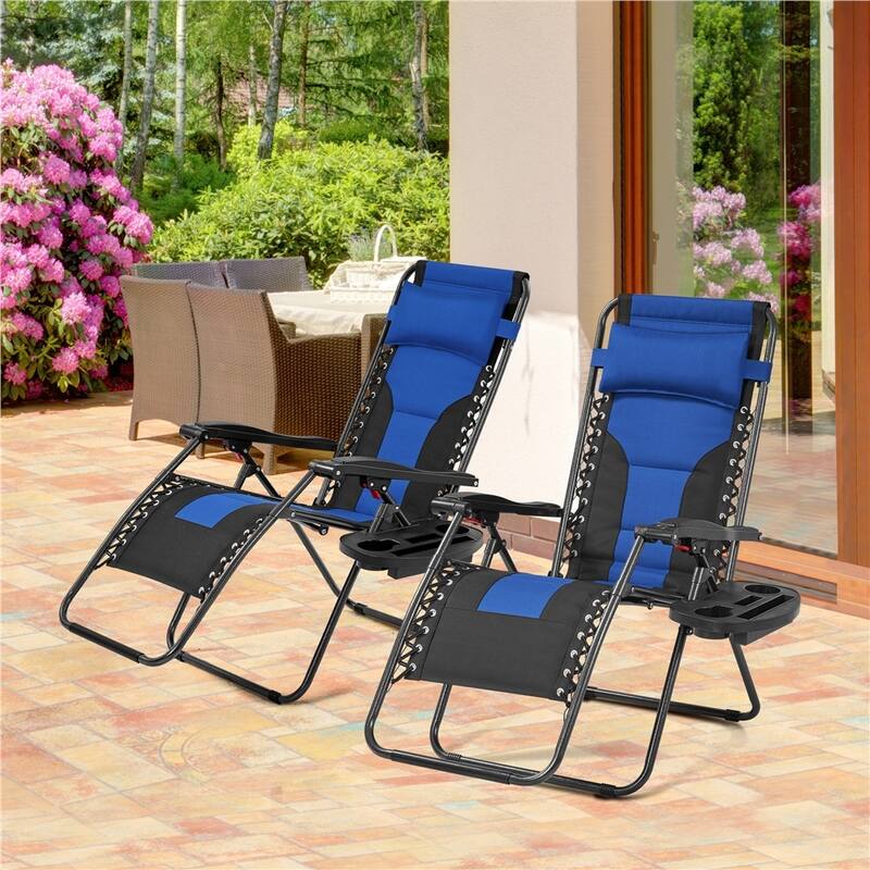 Yaheetech 2pcs 26in Padded Outdoor Zero Gravity Chair Patio Lounge Camping Chair with Armrests and Pillow