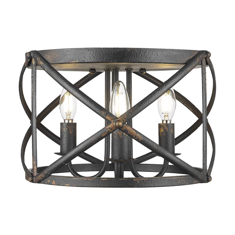 Alcott 2 Light Flush Mount in Antique Black Iron with No Shade