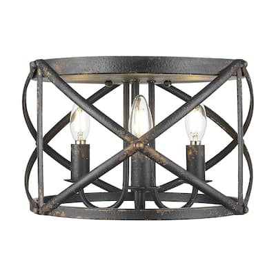 Alcott 2 Light Flush Mount in Antique Black Iron with No Shade