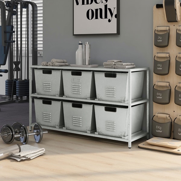 Furniture of America Copern Industrial Grey Metal 6-bin Storage Shelf. Opens flyout.