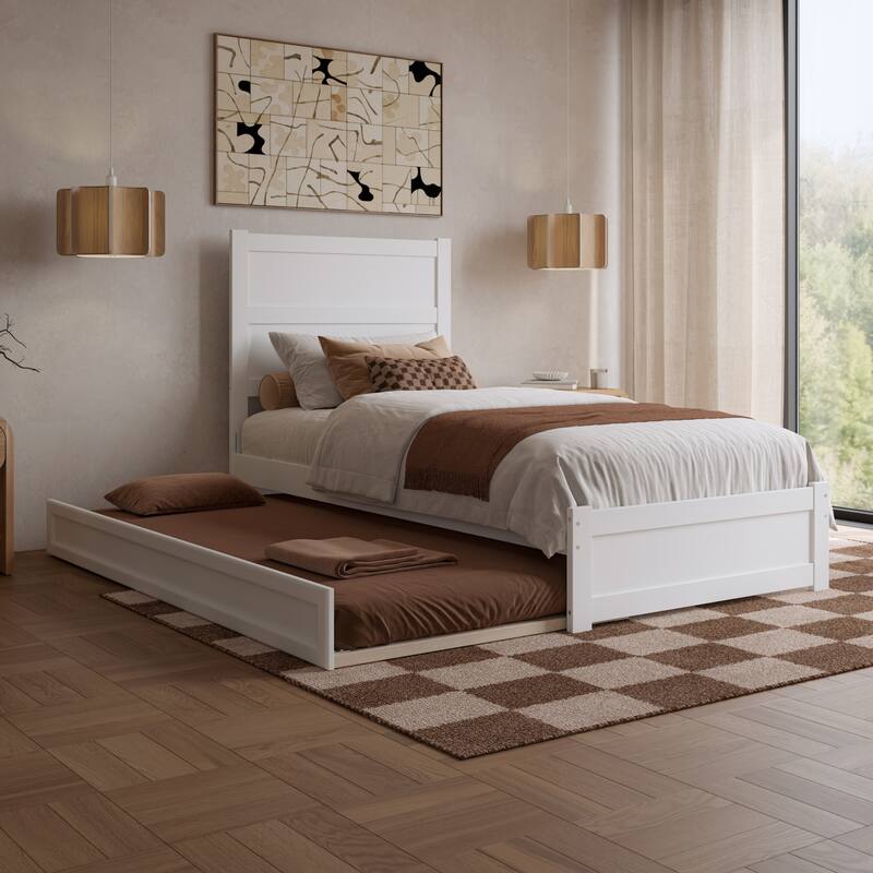 Aveline Wood Platform Bed with Matching Footboard & Trundle - White - Twin XL