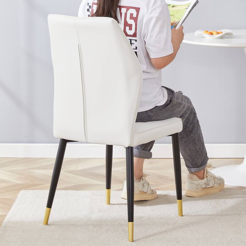 Roomfitters PU Dining Chairs with Patterned Backrest and Black Metal Legs, Upholstered Modern Set of 8 for Dining