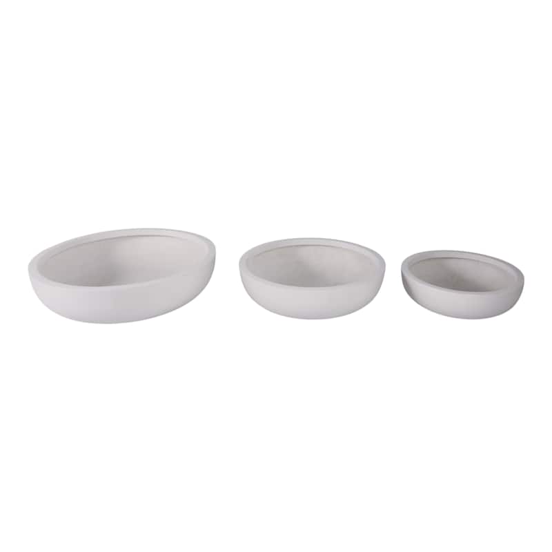 Resin Bowl Planters Round Decorative Plant Containers (Set of 3) - 21" x 21" x 6" - White