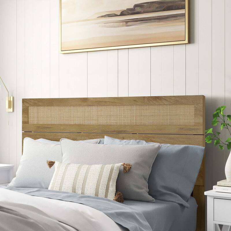 Oak Finish Headboard - Wood Top Headboard, Retro Renaissance Design, Bedroom Decor