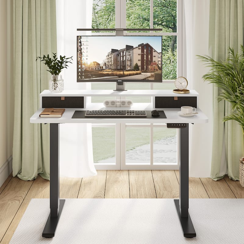 FlexiSpot 48"x24"/55"x24" Ergonomic Height Adjustable Standing Desk with 2 Drawers, Monitor Stand Computer Desk
