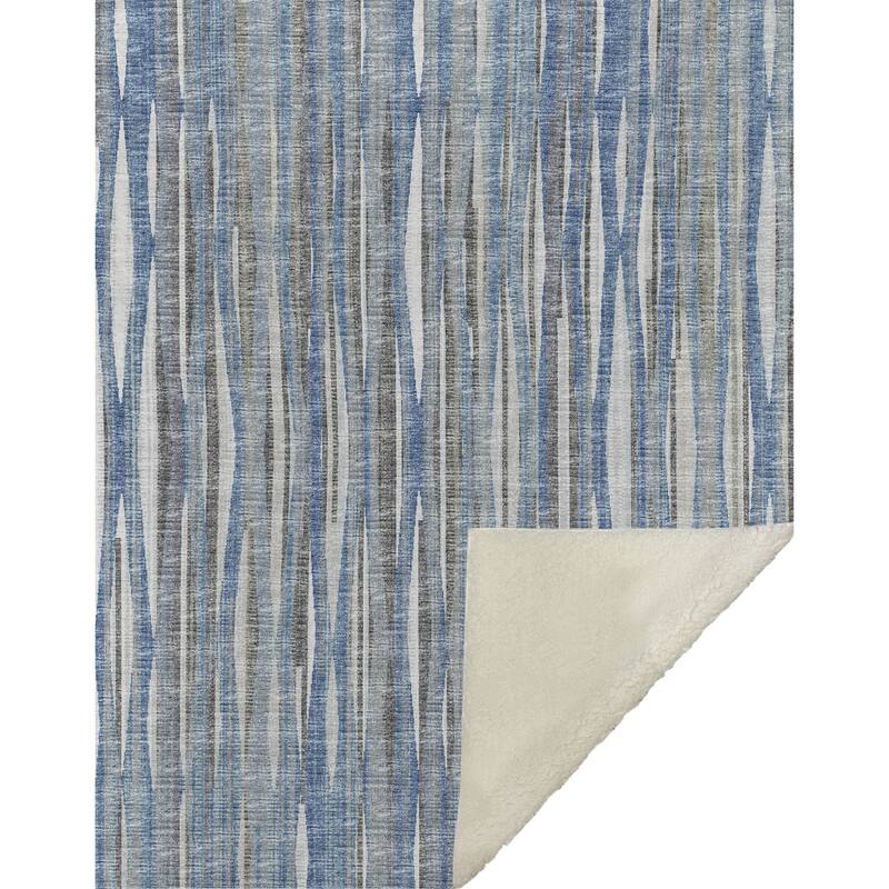 HomeRoots 50" X 70" Blue And Beige Striped Microfiber Plush Throw Blanket
