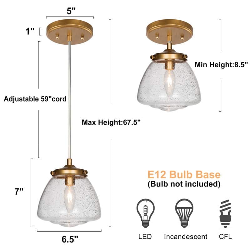 Modern Seeded Glass Mini Pendant Lights Brass Gold Kitchen Island Ceiling Lights