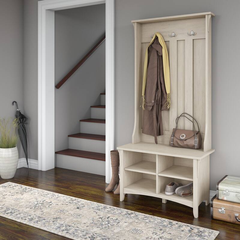 Salinas Hall Tree with Shoe Storage Bench by Bush Furniture - Antique White