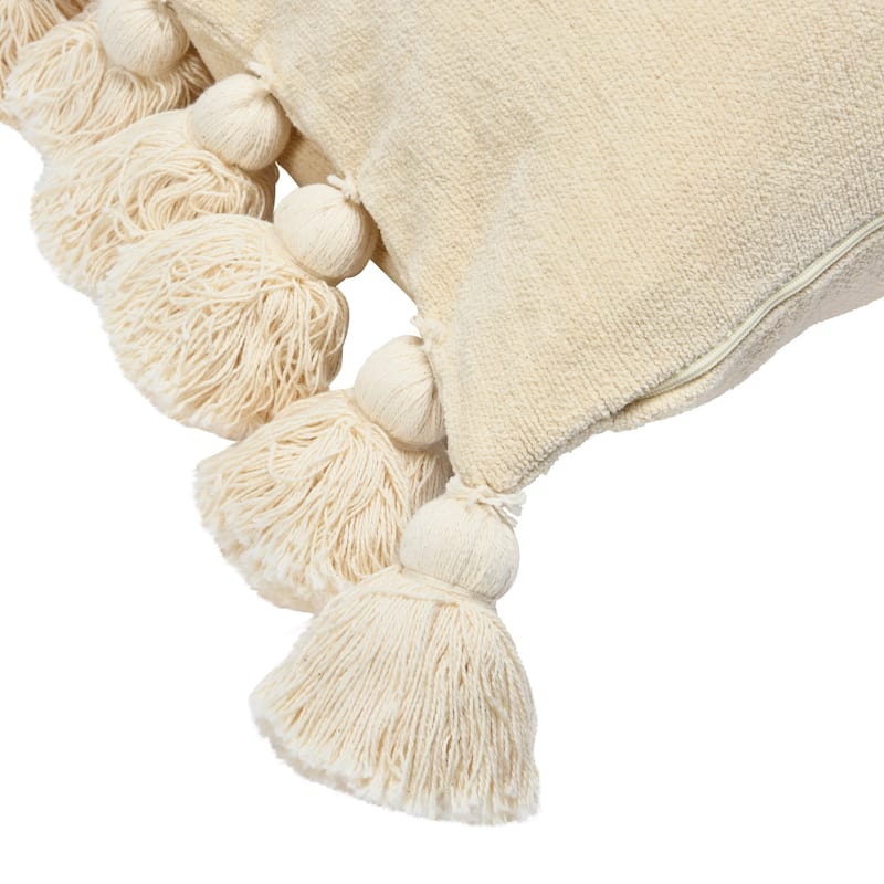 Cotton Chenille Lumbar Pillow with Tassels