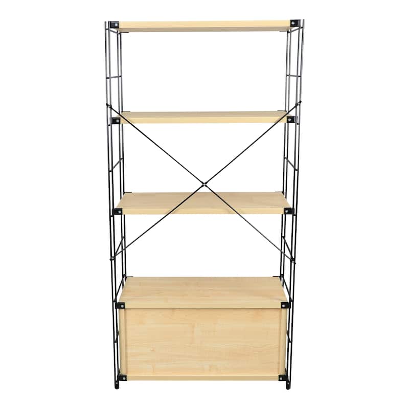 Brentwood Modern 66" Tall Etagere Bookcase with Black Stainless Steel Frame, Bookshelf for Home Living Room and Office