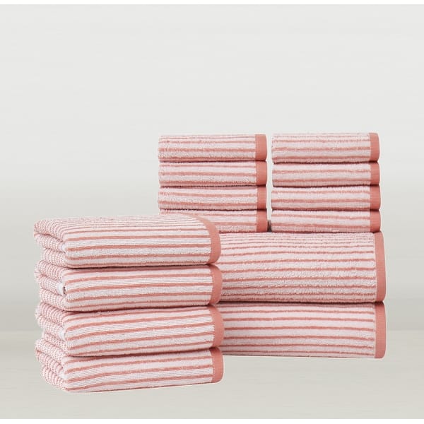 Brooklyn Loom Everyday Jacquard Stripe 14 Piece Towel Set - Rose