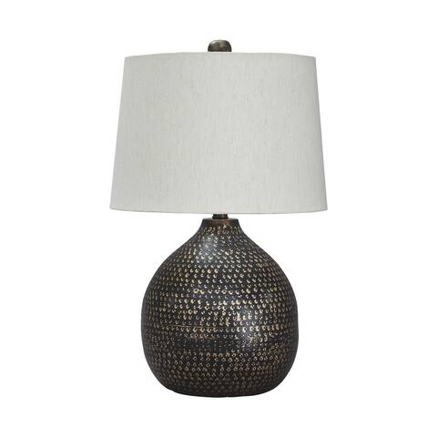 Pot Bellied Base Metal Table Lamp with Dotted Pattern, Black - 25 H x 15 W x 15 L Inches