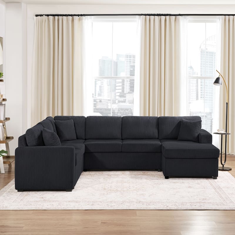 Roomfitters Oversized U-Shaped Sectional Sofa with Chaise Lounge and 3 Throw Pillows for Living Room
