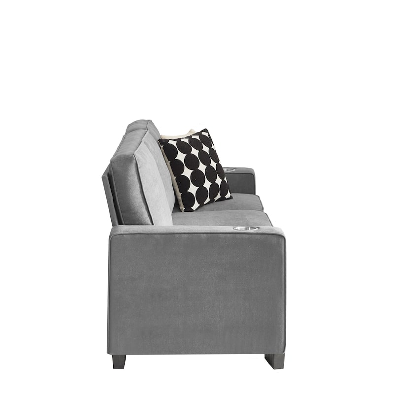 84.25" Velvet 3-Seater Sofa, Armrest Cup Holders and Spring Cushions