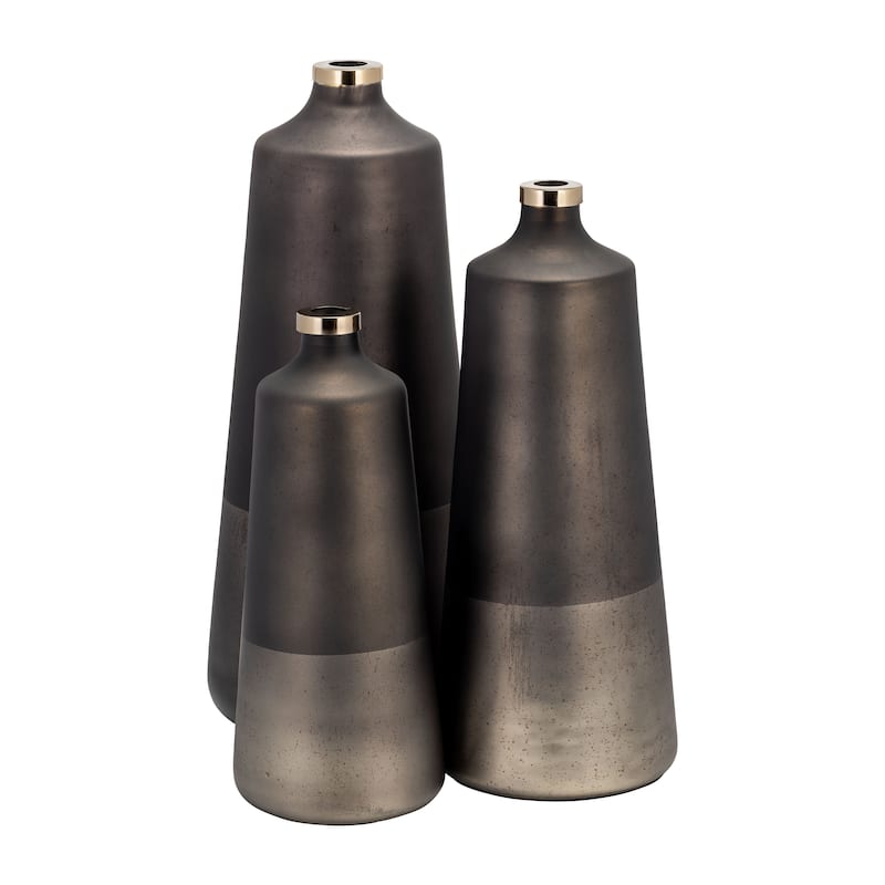 Sagebrook Home Modern Neutral Glass & Aluminum Vase