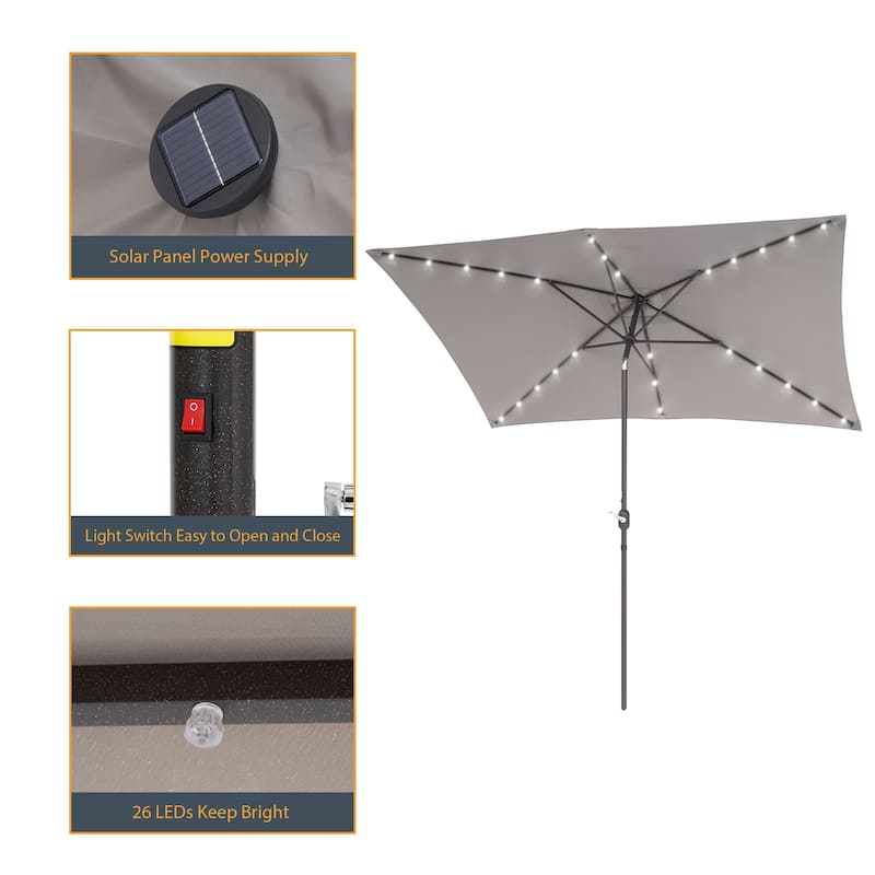 LIVOOSUN 10x6.5ft Steel Solar-Powered LED Patio Umbrella,w/Crank Tilt