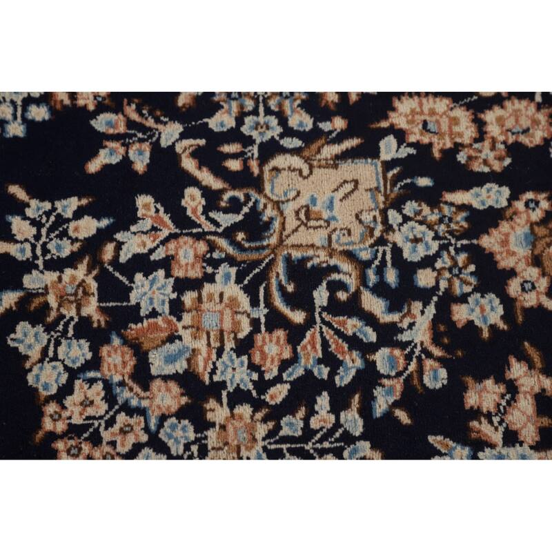 Navy Blue Floral Kerman Persian Antique Area Rug Handmade Wool Carpet - 6'11" x 9'7"
