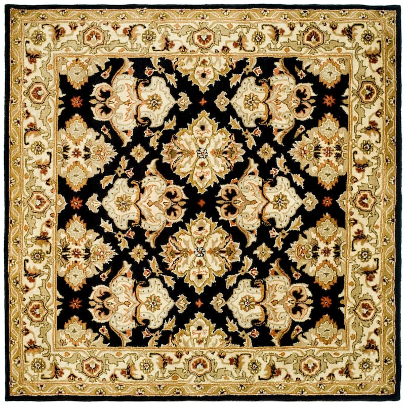 SAFAVIEH Handmade Heritage Ogee Dot Traditional Oriental Wool Rug - 6' Square - Black/Ivory