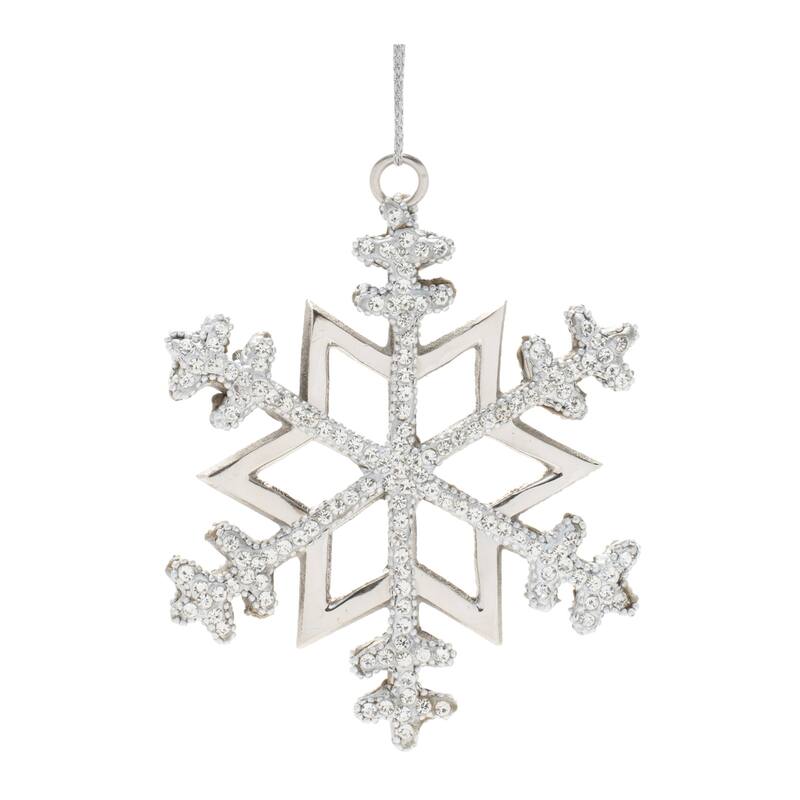 Jewel and Beaded Aluminum Snowflake Christmas Ornaments - 5.75" - Silver - 2ct
