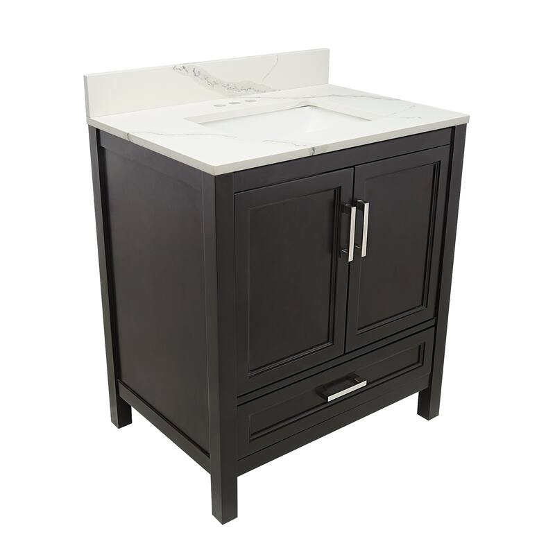 Nevado 37" Bathroom Vanity with Cultured Marble Vanity Top Sink in White with White Basin