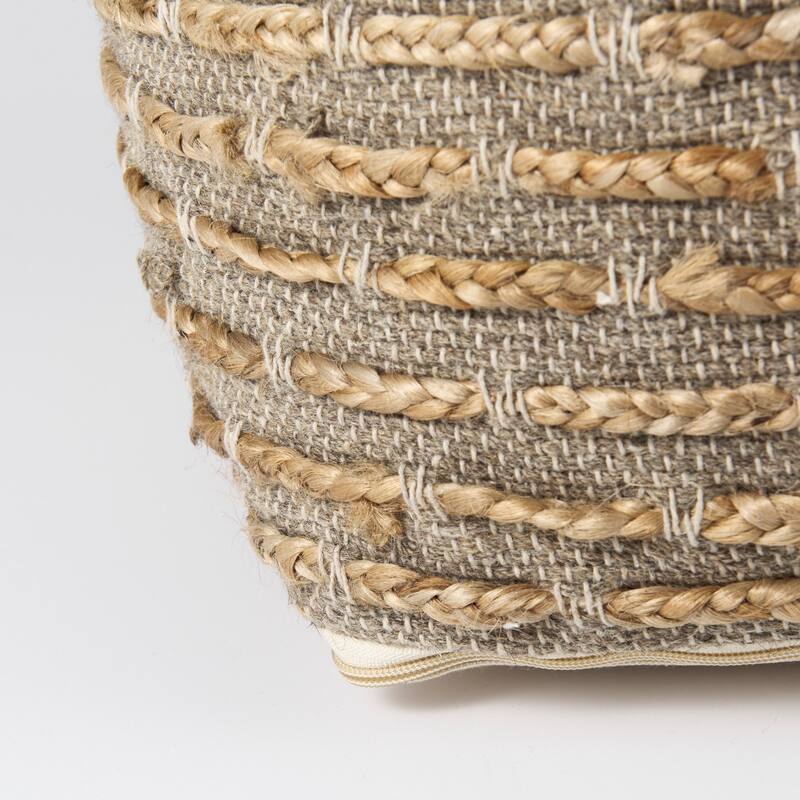 Mercana "Binita" Grey / Brown Hemp Wool & Cotton Square Pouf