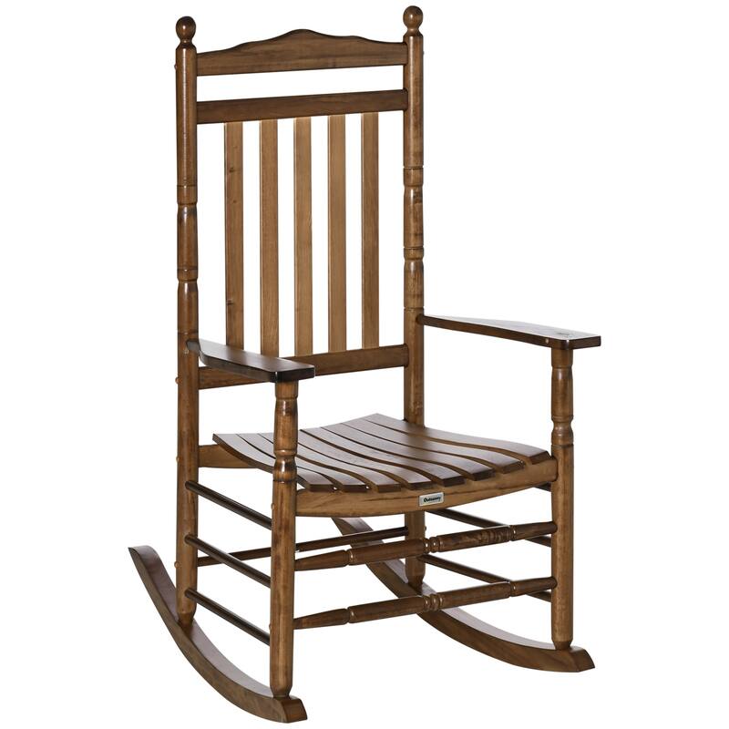 Outsunny Traditional Wooden High-Back Rocking Chair For Porch (Excluding the table)