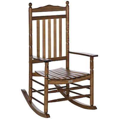 Outsunny Traditional Wooden High-Back Rocking Chair for Porch, Indoor/Outdoor