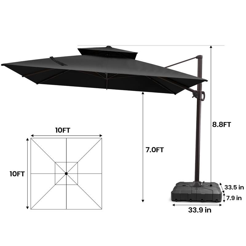 Pellebant 10 ft Double Top Patio Cantilever Umbrella with Base