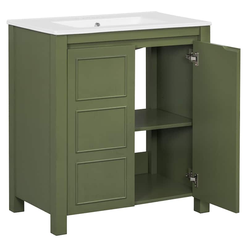 30'' Farmhouse Bathroom Vanity with Ceramic Sink,Soft-Close Door