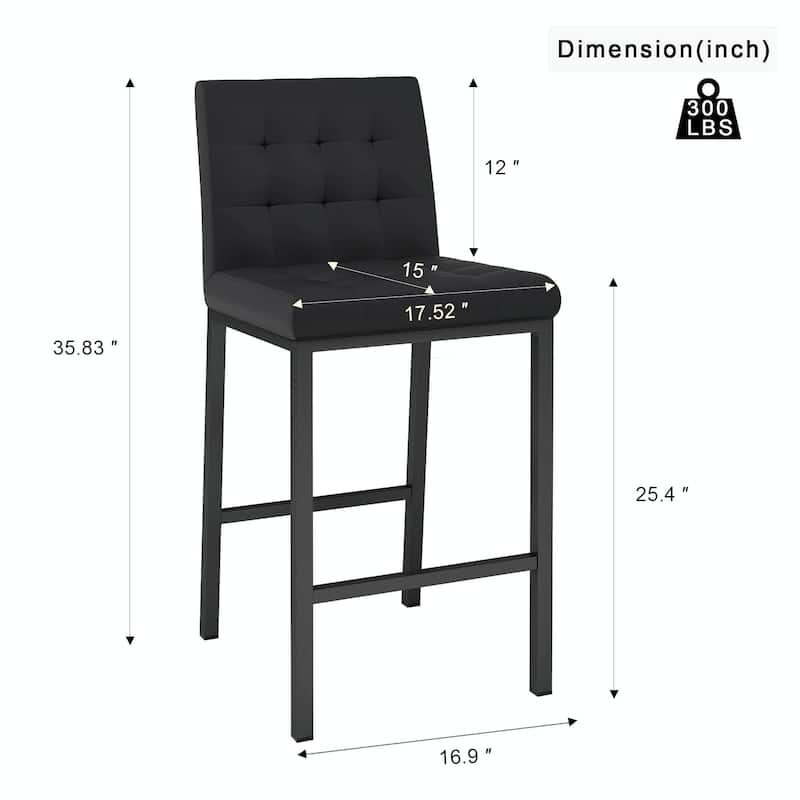 Modern High Stool with PU Seat and Metal Legs (Set of 2)