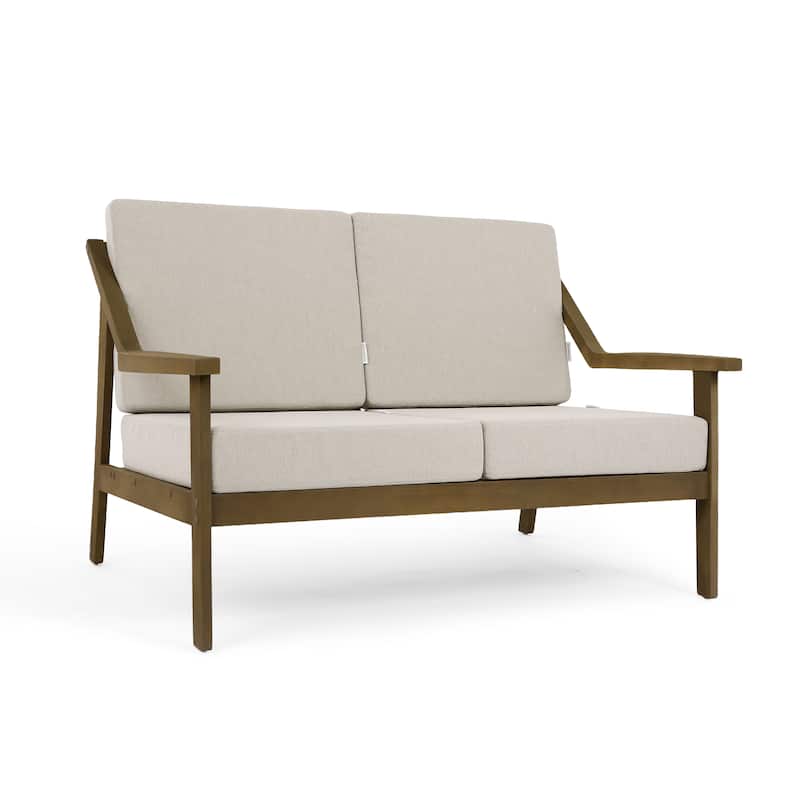 Outdoor Wood Teak Patio 2 Seater Loveseat with Cushion