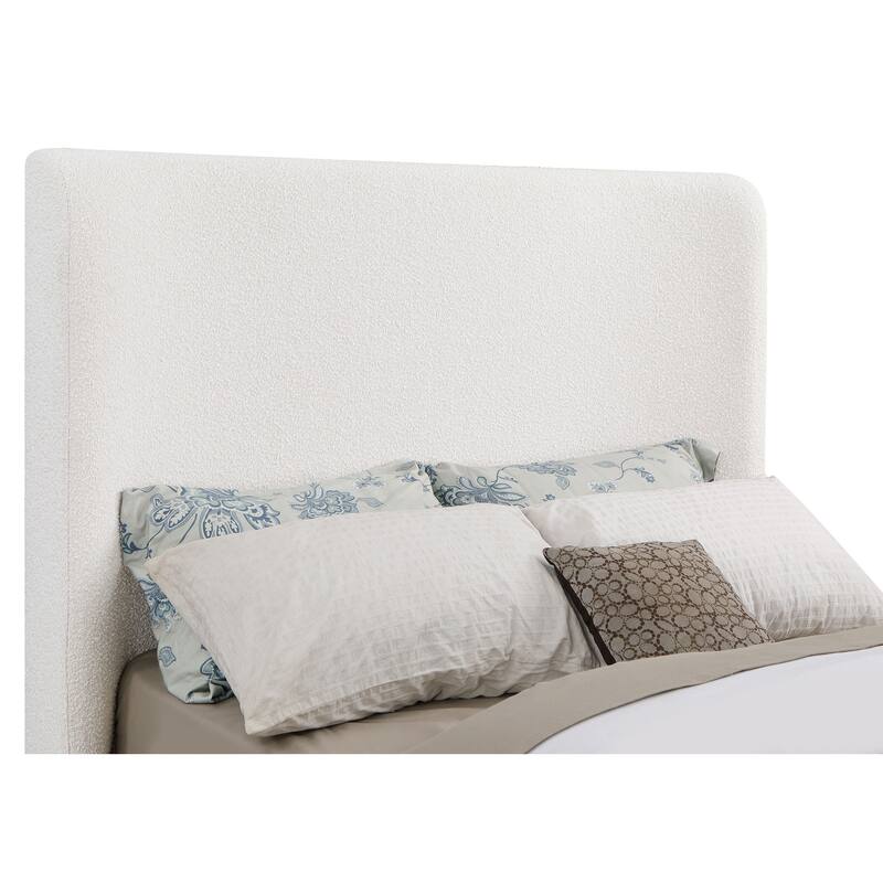 Ale Queen Size Platform Bed, Round Wingback Headboard, Ivory Upholstery