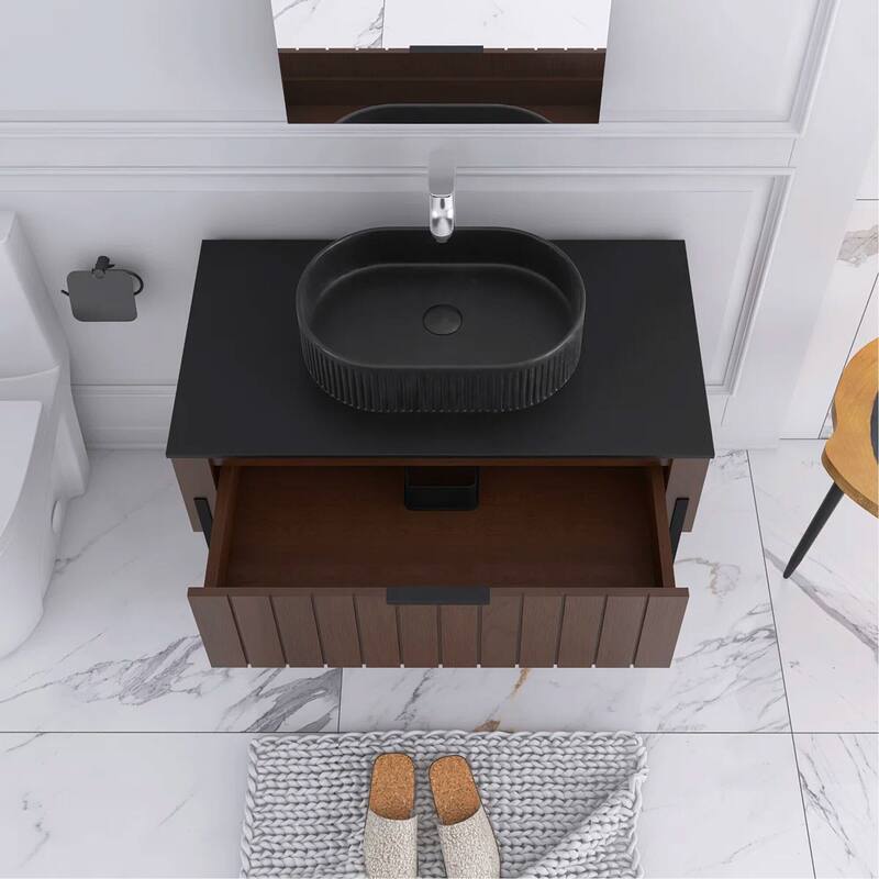 36" Freestanding Bathroom Vanity with Black Ceramic Basin and Open Shelf - 35.83'' x 18.9'' x 33.46''
