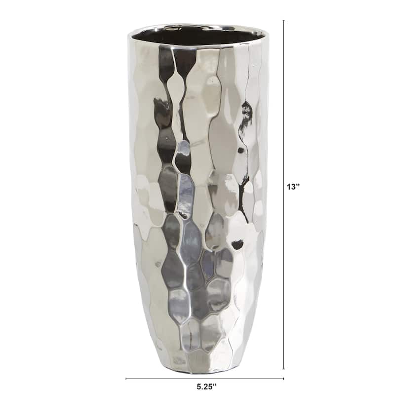 13" Designer Silver Cylinder Vase