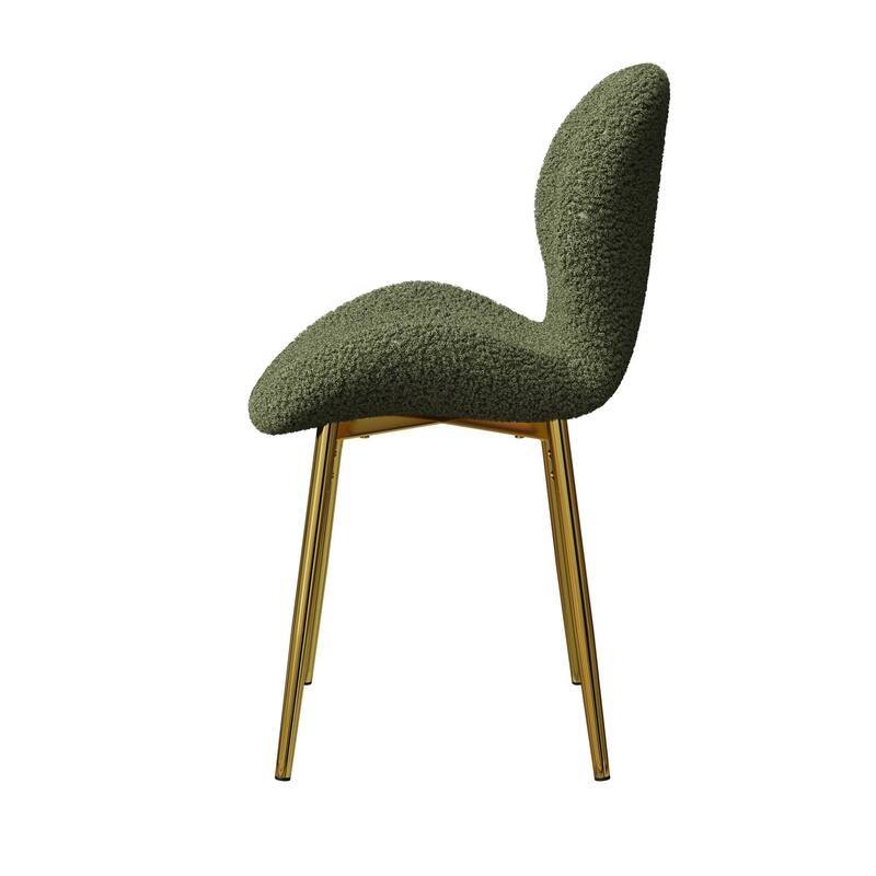 Modern minimalist teddy velvet Dining Chairs Set of 2 with sturdy gold metal legs and comfortable backrest design