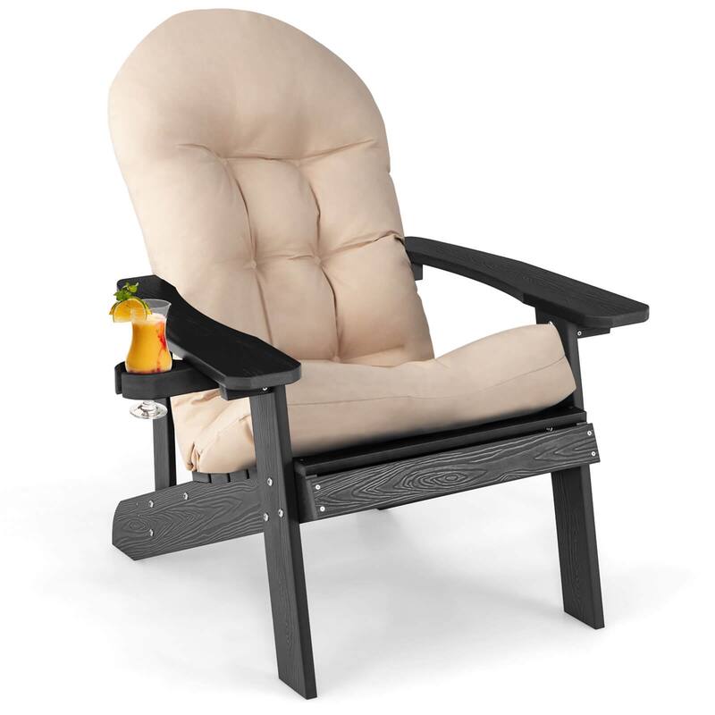 Costway Adirondack Chair HIPS Adirondack Chair with Cup Holder & - See Details - Black