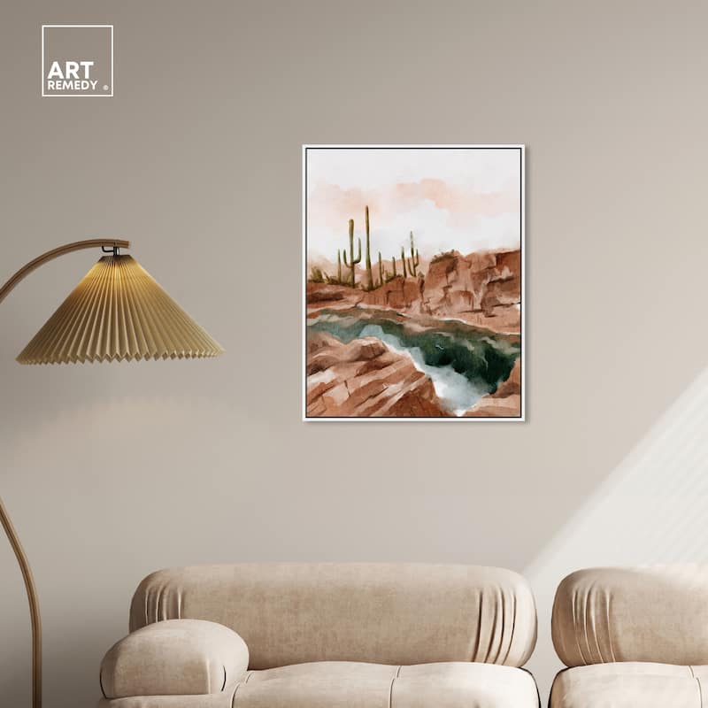 Art Remedy Hot Springs In June Framed Landscape 1 Piece Canvas Wall Art Watercolor Style