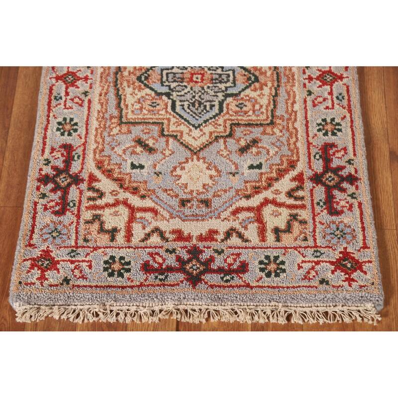 Geometric Grey Heriz Serapi Indian Rug Hand-Knotted Wool Carpet - 2'0"x 3'0"