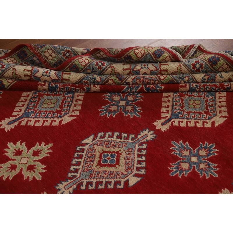 Hand Knotted Oriental 100% Wool Carpet Traditional Geometric Red Kazak Area Rug - 12' 10'' X 9' 6''