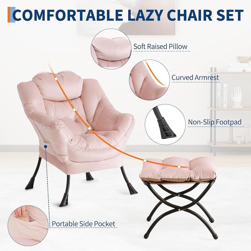 Lazy Chair with Ottoman,Reading Armchair with Side Pocket for Living Room