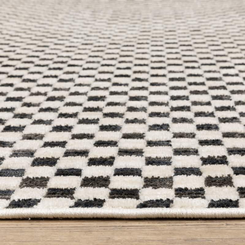 Hansel Two-Tone Checkerboard Black/ Ivory Area Rug