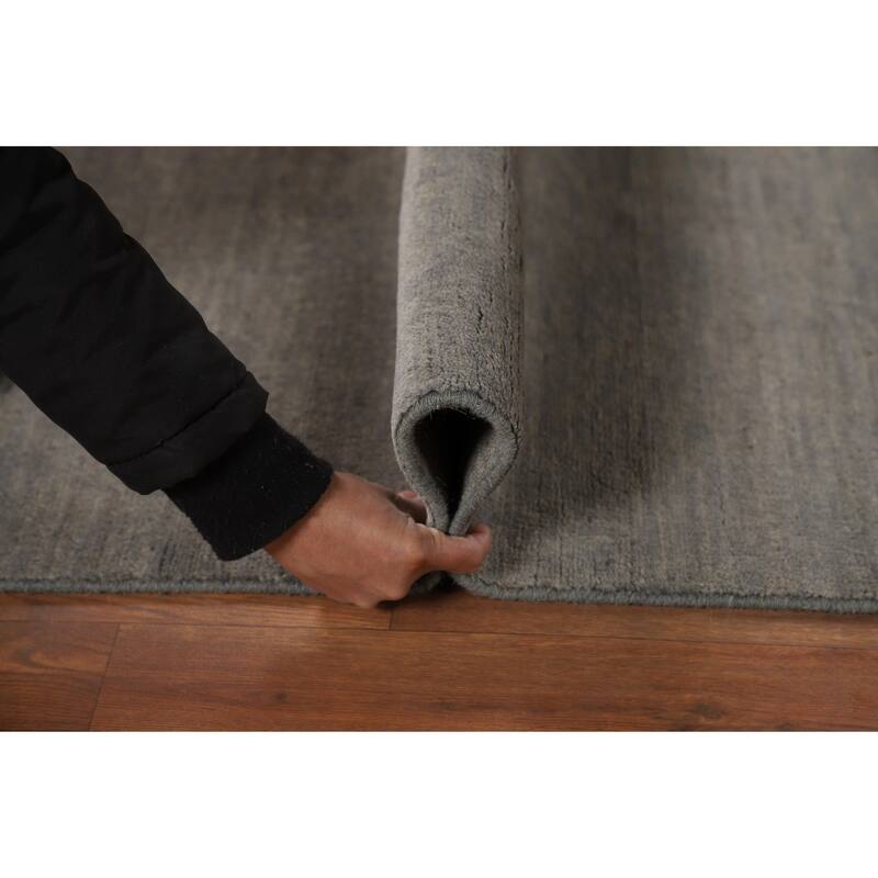 Gabbeh Modern Runner Rug Hand-Knotted Grey Wool Carpet - 2'9"x 9'7"