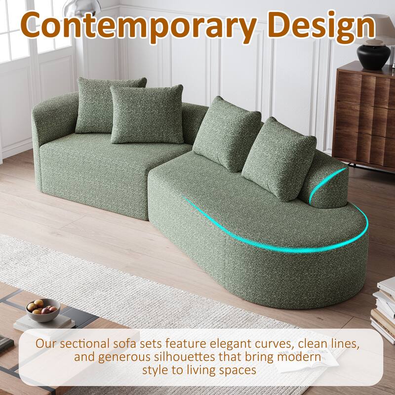 Modular Curved Sectional Sofa, Oversized Chenille Cloud Couch, Compressed Upholstered Sofa with 4 Throw Pillows